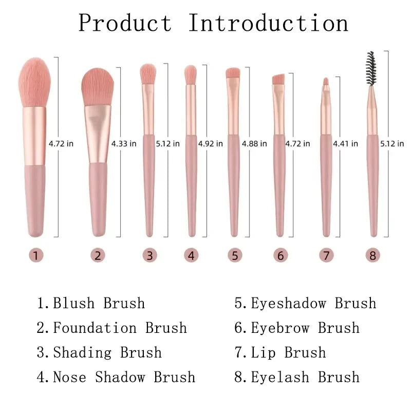 8-Piece Mini Makeup Brush Set For Face And Eyes