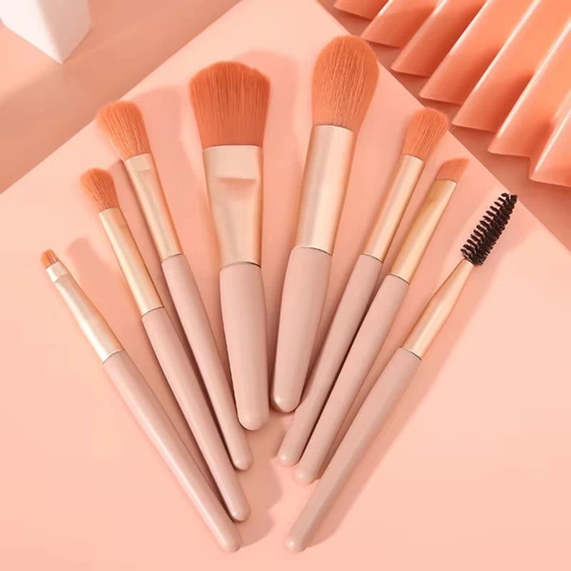 8-Piece Mini Makeup Brush Set For Face And Eyes
