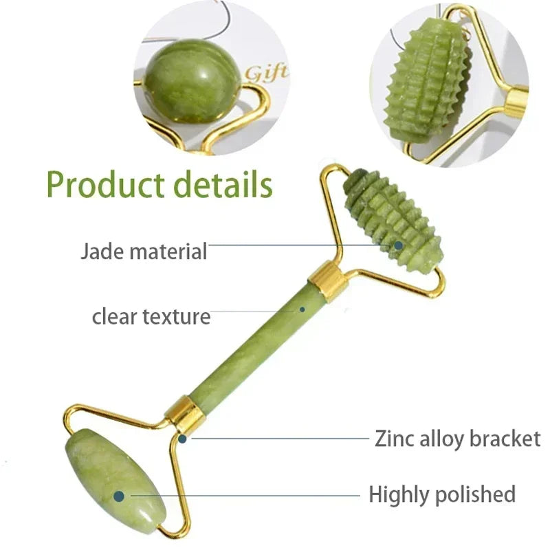Natural Jade Face Roller And Gua Sha Massage Set