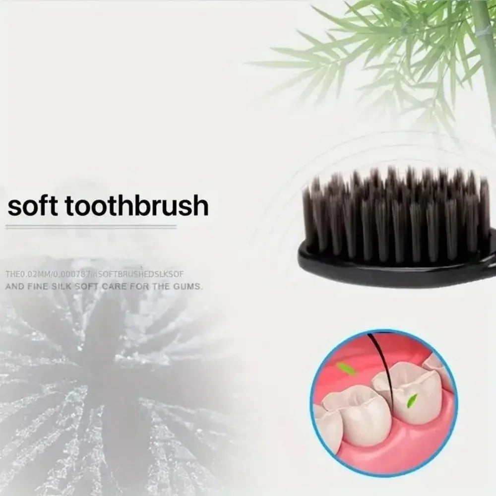 Soft Bristle Bamboo Charcoal Toothbrush Set, 10-Pack