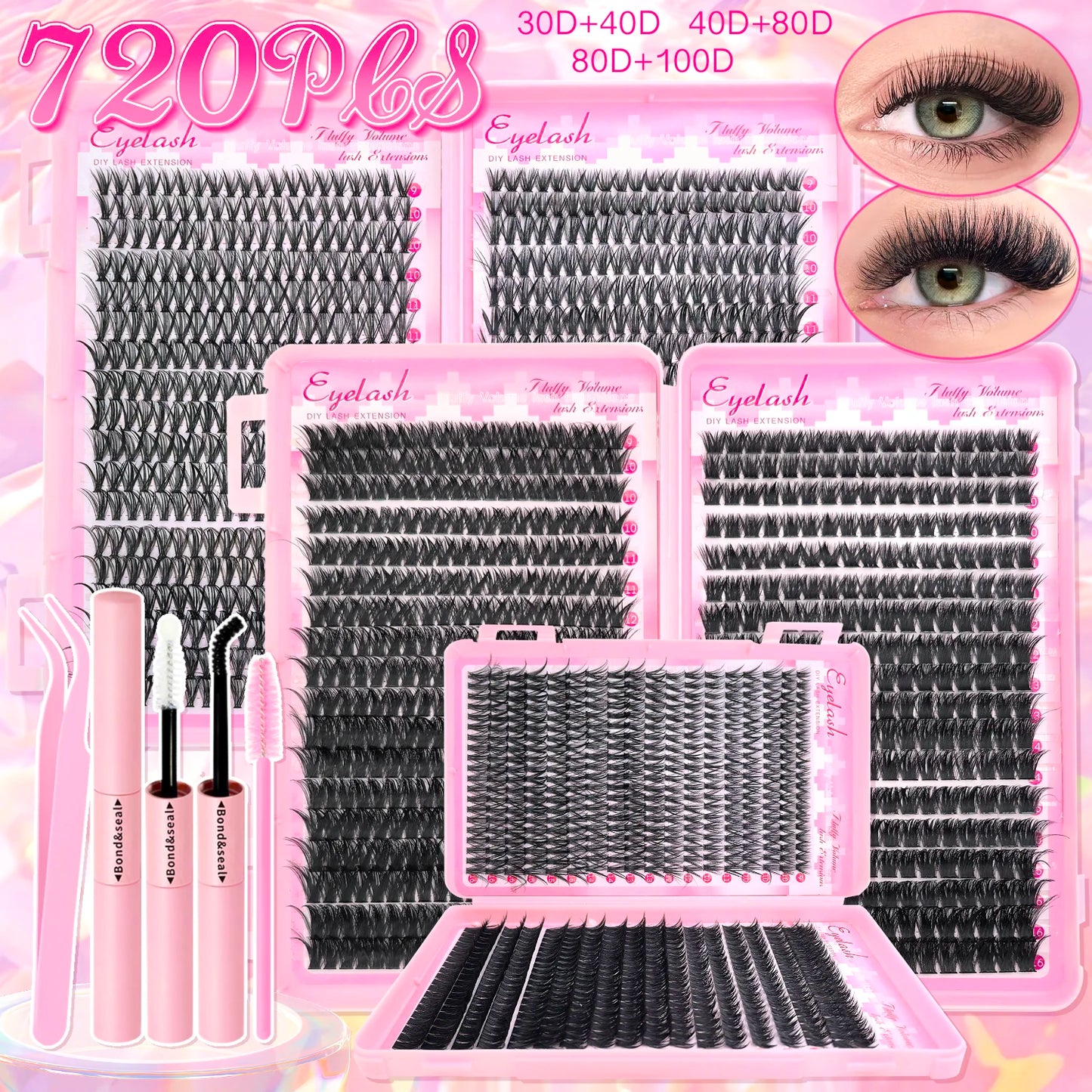 DIY Lash Extension Kit With Clusters, Bond And Seal