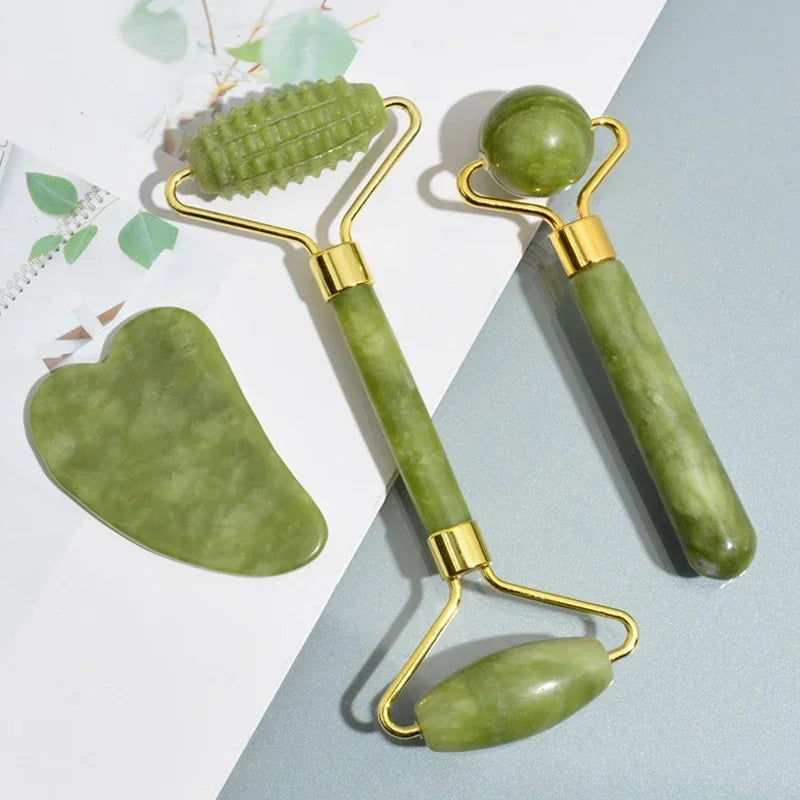 Natural Jade Face Roller And Gua Sha Massage Set