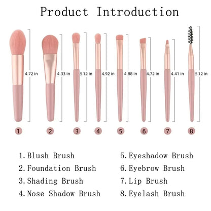 8-Piece Mini Makeup Brush Set For Face And Eyes